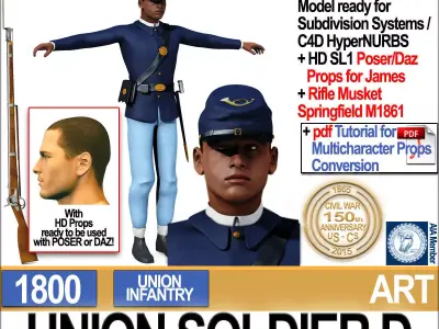 Civil War Union Soldier D African American Infantry wt PoserDaz 3D model