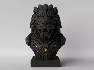 Cyber Lion Futuristic Mecha Lion Bust 3D print model