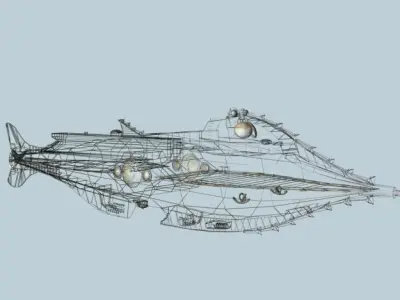 Nautilus metal ship with lights 3D model