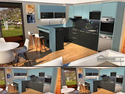 modern kitchen design with island Free low-poly 3D model
