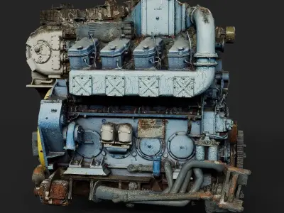 truck engine machinery rusty wreck PBR photogrammetry Low-poly 3D model