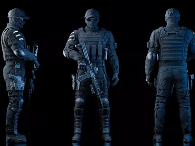 Game-Ready Modular Rigged SWAT  Low-poly 3D model