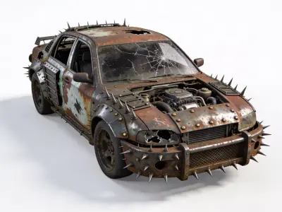 Post-Apocalyptic Spiked Combat Car 3D Model Low-poly 3D model