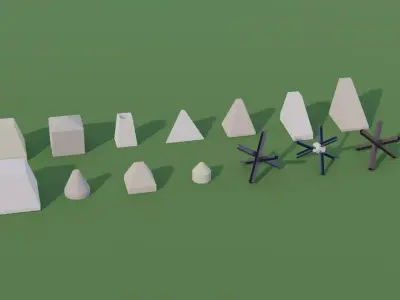 Anti Tank Obstacles - Concrete Blocks Czech Hedgehogs Barriers Low-poly 3D model