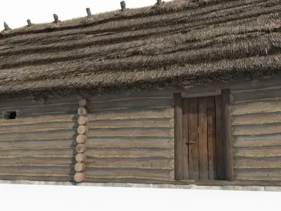 Medieval architecture thatched cottages and wooden houses 3D model