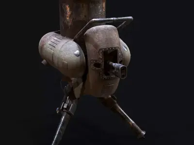 Turret steam powered machine gun Low-poly 3D model