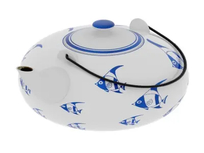 Chinese porcelain tea set with fish paints pattern 3D model