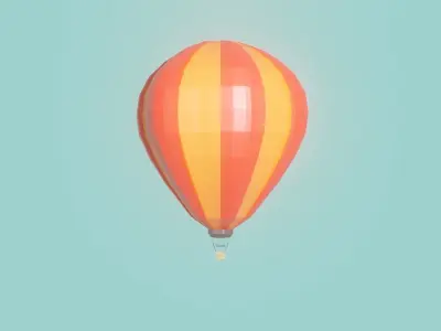 Low poly Hot air balloon with clouds Low-poly 3D model