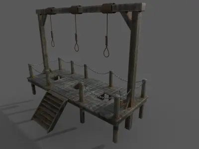 Gallows 3D model wooden platform with ropes hanging from it Low-poly 3D model