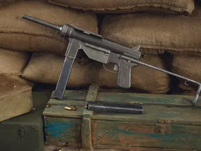 M3A1 Submachine Gun - WW2 Game Weapon - Nanite Mesh and Highpoly 3D model