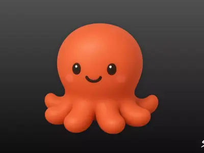 Cartoon Plush Octopus Low-poly 3D model