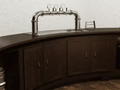 Classic Pub Beer Tap System and Curved Bar Counter 3D model