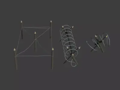 Barrier set of wire fences Low-poly 3D model