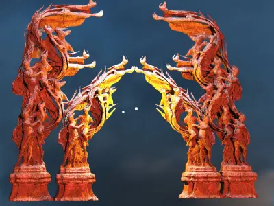 Dantes Inferno Great Dance pillars Kit bash Low-poly 3D model