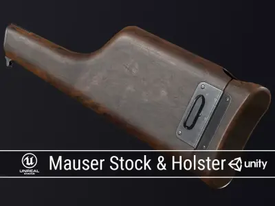 PBR Mauser Stock and Holster Low-poly 3D model