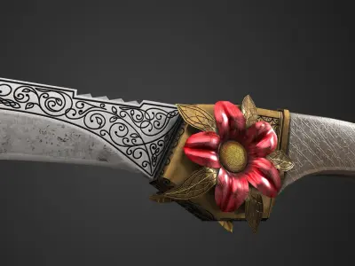 Combat knife Scarlet flower Low-poly 3D model