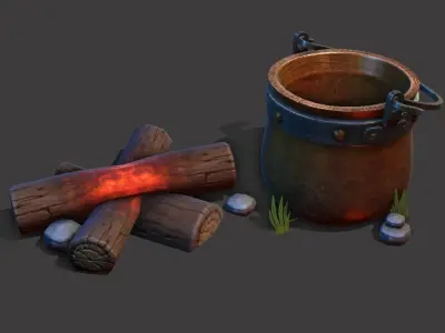 Camp Fire Cauldron Low-poly 3D model