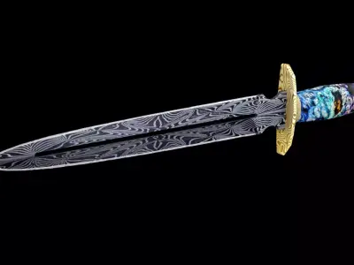 Dagger Knife Damascus Steel Low-poly 3D model