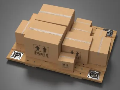 Stacked Freight Boxes On Slatted Pallet 3D model