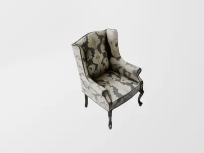 Vintage Damask Print Black and Beige Arm Chair Traditional Low-poly 3D model