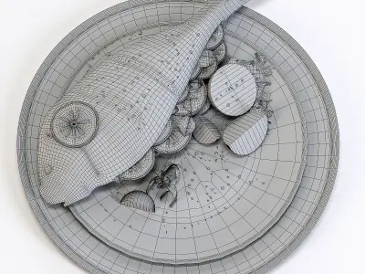 Fish Set grilled on plate 3D model