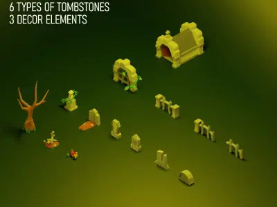 Graveyard set Low-poly 3D model