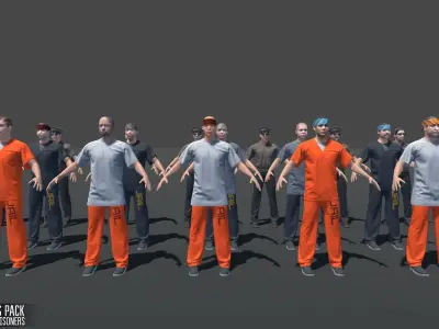 Characters pack - guards and prisoners Low-poly 3D model