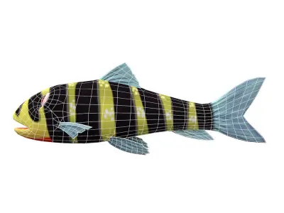 Banded Leporinus Fish Animated Low-poly 3D model