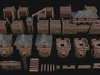 Medieval Wooden Fort Castle Constructor Low-poly 3D model