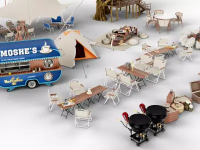 Stylized Glamping - Outdoor Camping Set Low-poly 3D model