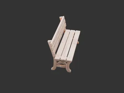 Wooden Outdoor Bench with Backrest Low-poly 3D model