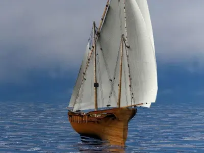 Battleship sailing ship in ocean 3D model