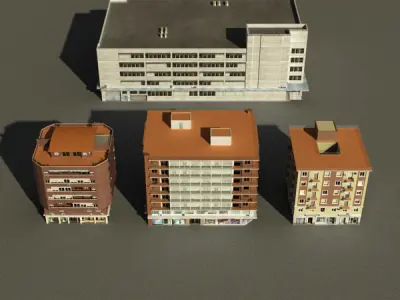 Building Collection 1-4 Low-poly 3D model