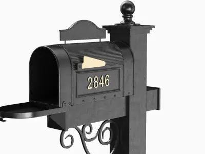 Black Mailbox With Envelopes 3D model