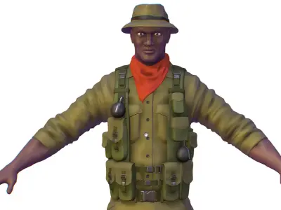 High Poly Black Man Soldier Green Armor Low-poly 3D model