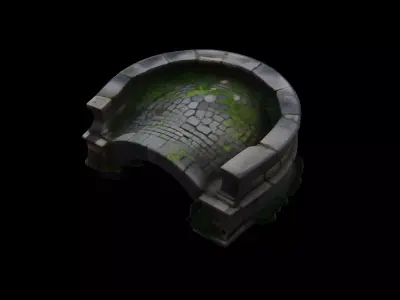 Curved Medieval Stone Bridge Segment 3D model