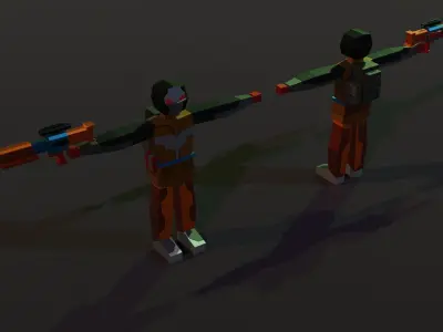Four Low Poly Sci-Fi Animated Soldiers Low-poly 3D model