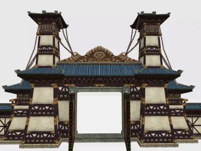 Asian Historic gate 3D model Low-poly 3D model