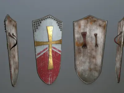 shield set 4 warrior holding Low-poly 3D model