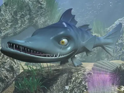 cartoon Barracuda Fish RIGGED Low-poly 3D model