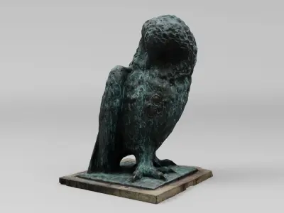 Owl bird bronze statue sculpture with patina on stand 3D model