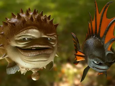 3D Fish Characters - Cartoon - Punker Fishes 3D model