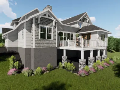 Casey front of home with two garages 3D model