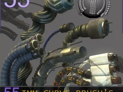 55 IMM Brushes Hoses And Tubes Low-poly 3D model