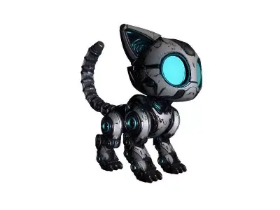 Robotic Cat With Blue Eyes 3D print model