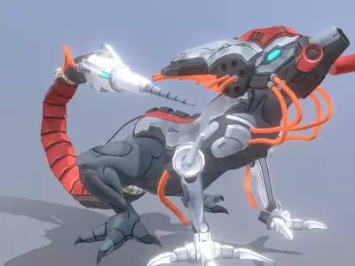 Reptile Cyborg Lizard Roar Blast Fbx  Png 3D model