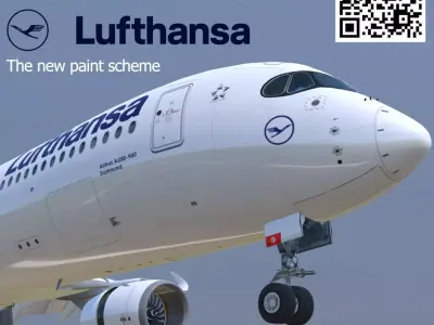 Airbus A350-900 Lufthansa new color livery Low-poly 3D model