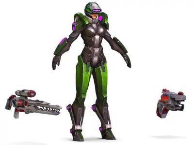 Sci-Fi Woman Cyborg - Female Drone Sniper Soldier Low-poly 3D model