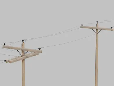 Utility Pole - Wooden Mast with Single Crossarms 3D model