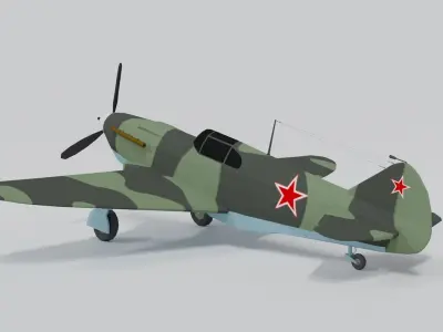 Low Poly Cartoon LaGG-3 WWII Airplane Low-poly 3D model